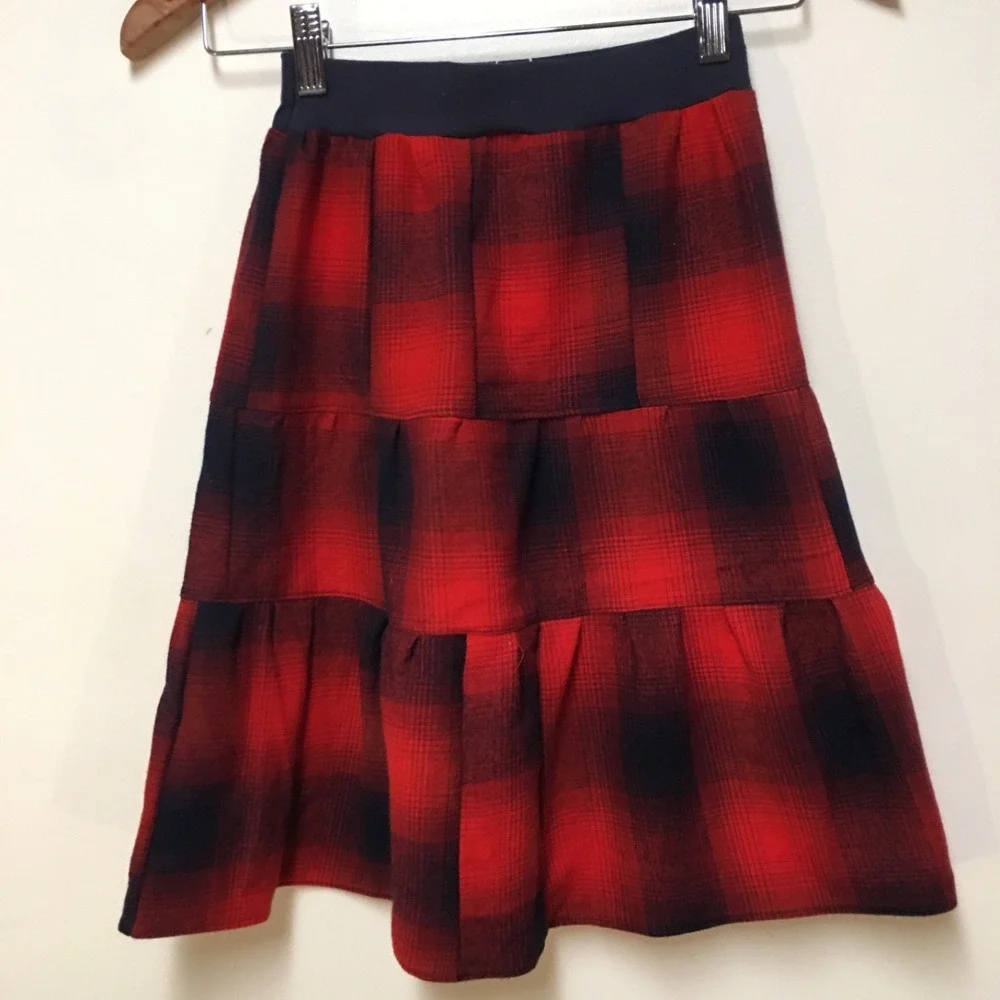 Skirt Flannel Girls 5 Maxi Red Plaid Ruffle Tiered Cotton Mom and Pop's Kids